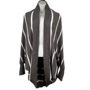 360 Cashmere Cardigan Cocoon Sweater Striped Taupe Tan Sm Quiet Luxury Classic